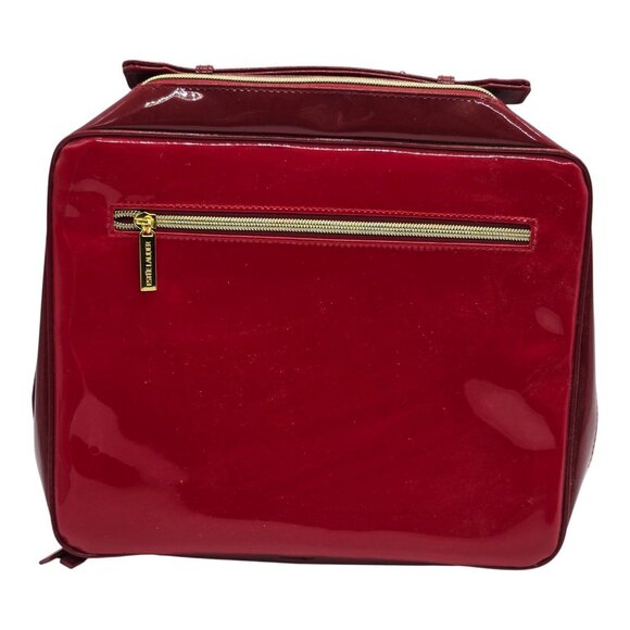 Estee Lauder Handbags - Estee Lauder Sleek Red Patent Leather Cosmetic Travel Bag W/ Gold Zipper Accents